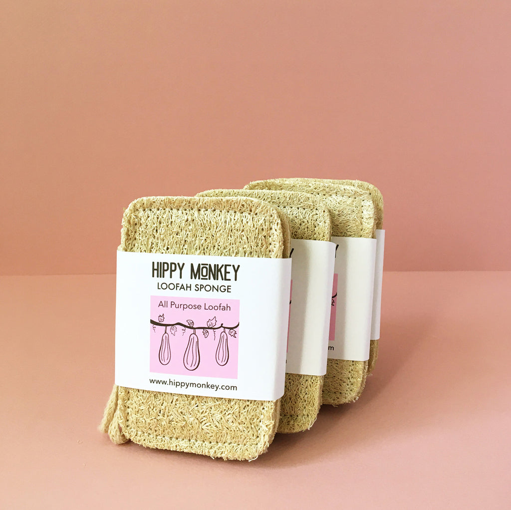 Set of three loofah sponges with double layers