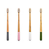 bamboo toothbrushes in gray, pink, white, or green